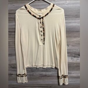 POL Ivory Long Sleeve Top With Embroidery